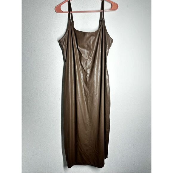 Wild Fable Faux Leather Spaghetti Straps Brown Dress Size L - Picture 1 of 16